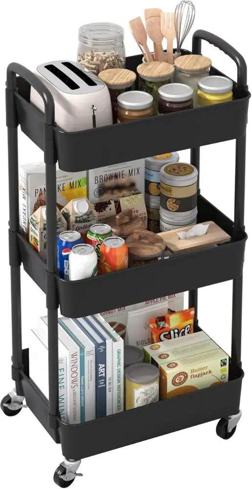 3Tier Rolling Cart Storage Trolley Kitchen Bathroom Laundry Organiser Rack Black - Under-Sink Organiser