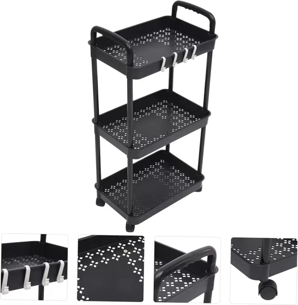 3Tier Rolling Cart Storage Trolley Kitchen Bathroom Laundry Organiser Rack Black - Under-Sink Organiser