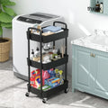 3Tier Rolling Cart Storage Trolley Kitchen Bathroom Laundry Organiser Rack Black - Under-Sink Organiser