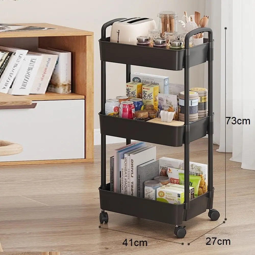 3Tier Rolling Cart Storage Trolley Kitchen Bathroom Laundry Organiser Rack Black - Under-Sink Organiser