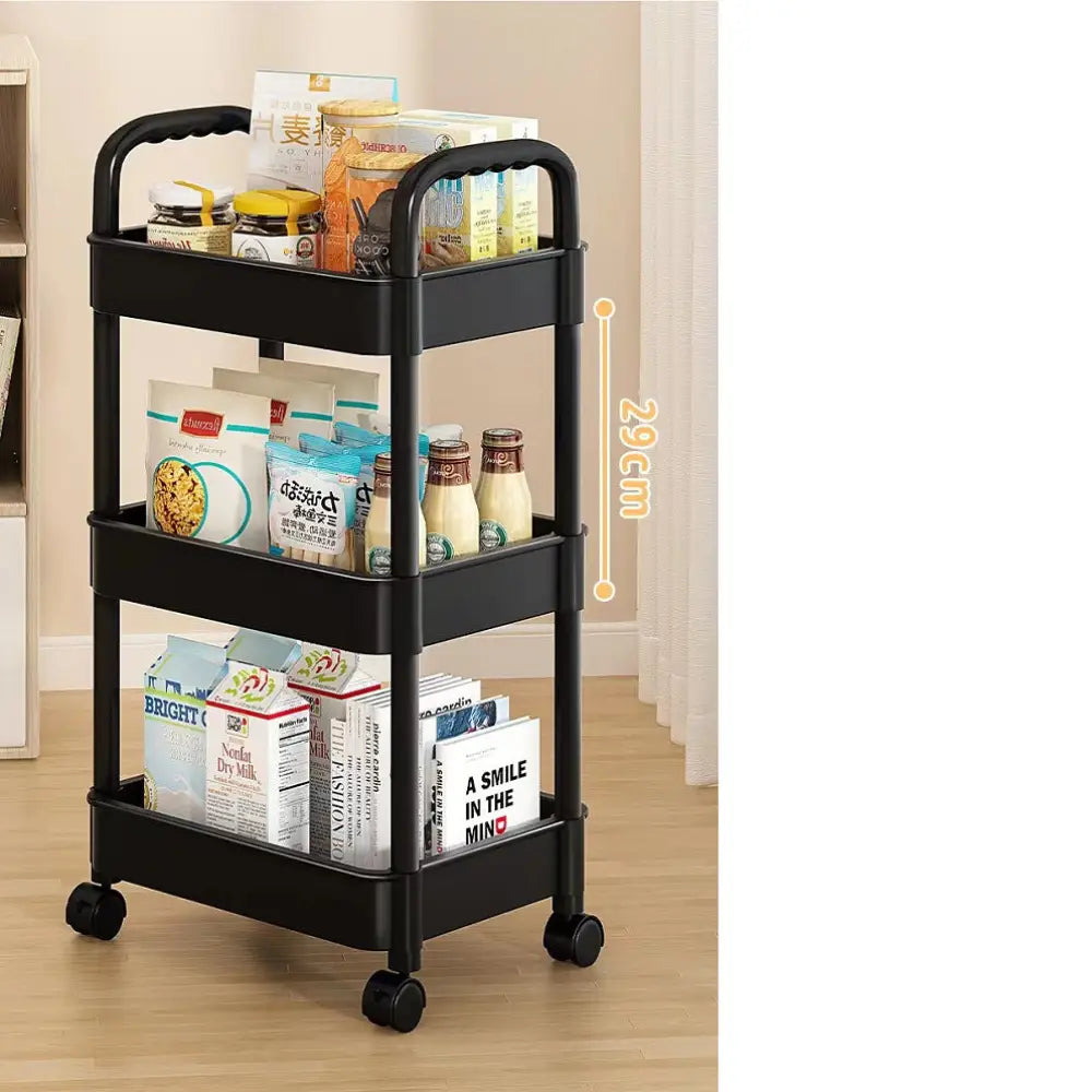 3Tier Rolling Cart Storage Trolley Kitchen Bathroom Laundry Organiser Rack Black - Under-Sink Organiser