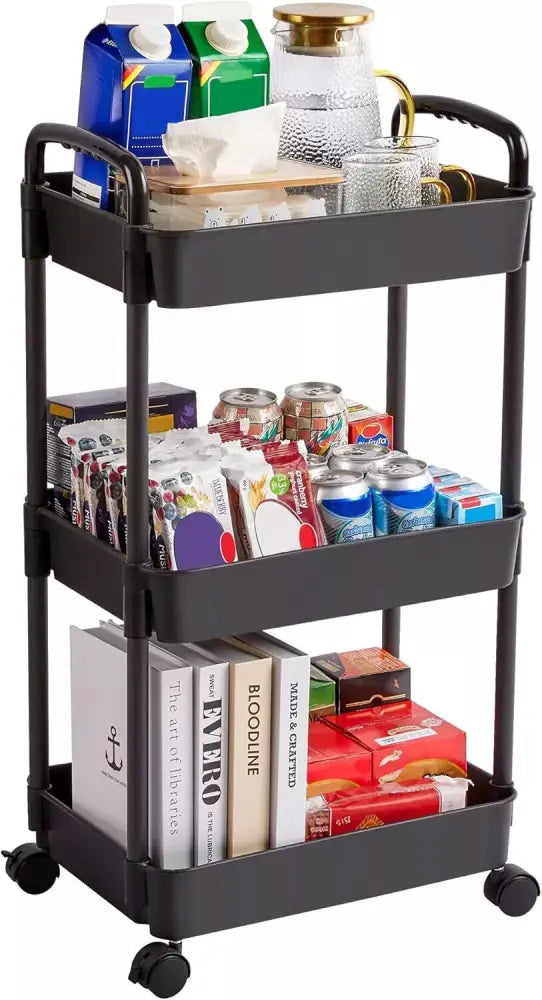 3Tier Rolling Cart Storage Trolley Kitchen Bathroom Laundry Organiser Rack Black - Under-Sink Organiser