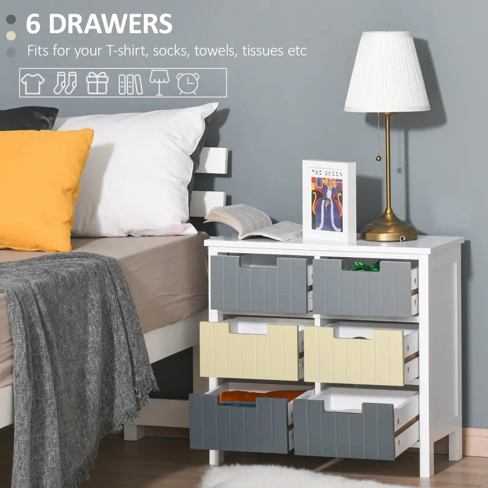 6 Drawer Storage Tower Dresser Chest With Wood Top Organiser Unit For Closets Bedroom Nursery Room Hallway - Multi