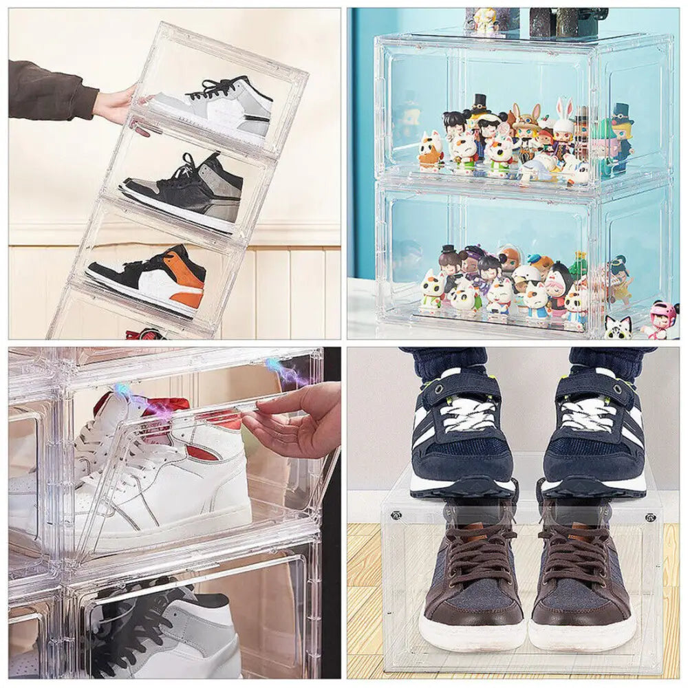 6 Pack Transparent Shoe Storage Boxes Hard Plastic Stackable Shoe Box Organiser - Transparent - Under-Sink Organiser