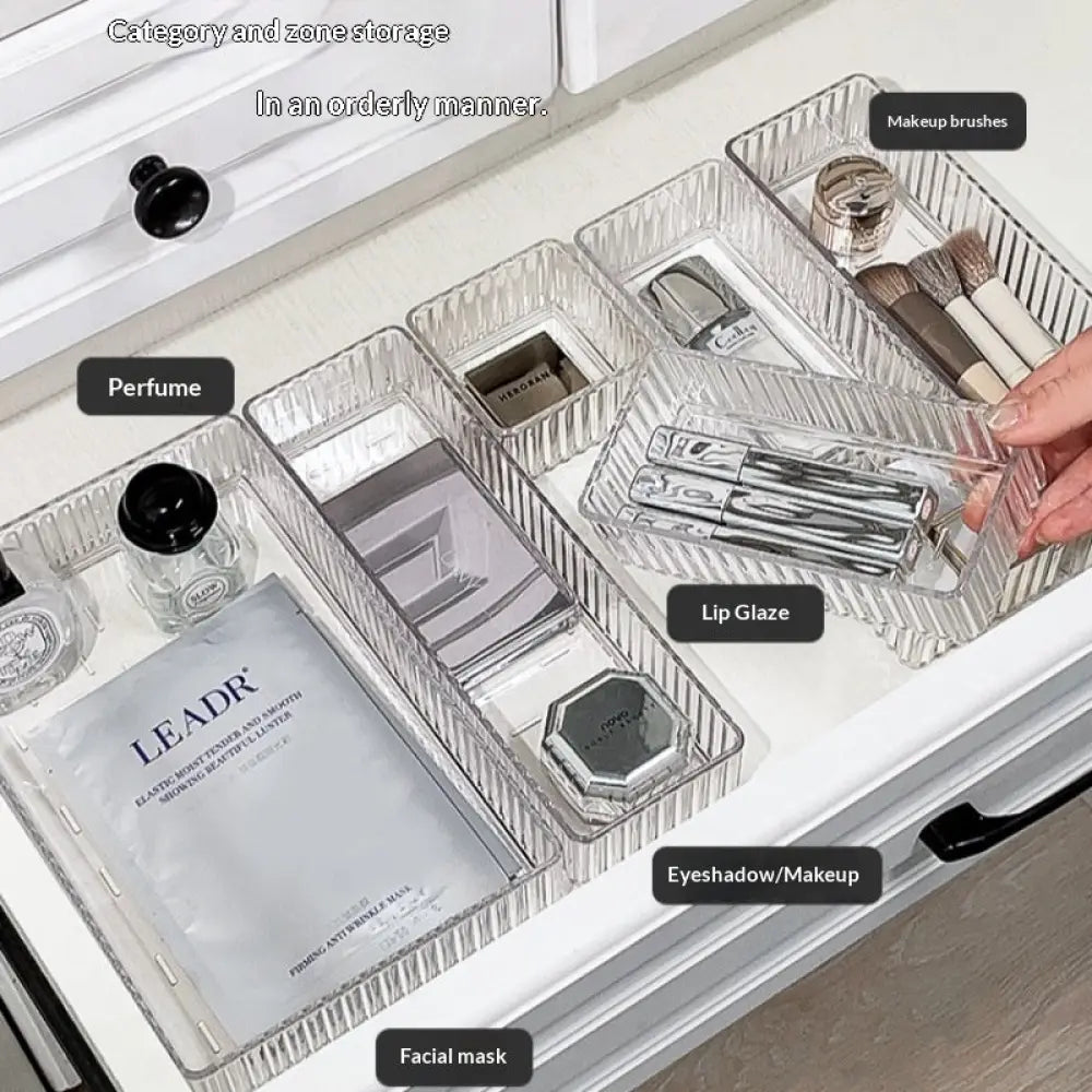 Acrylic Makeup Brush Organizer With Built-in Drawer Dividers - Drawer Organiser Set
