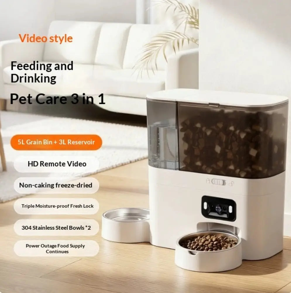 Cat Smart Water Fountain And Automatic Feeder - Video Ver5L Food 3L Water - Cat Water Fountain