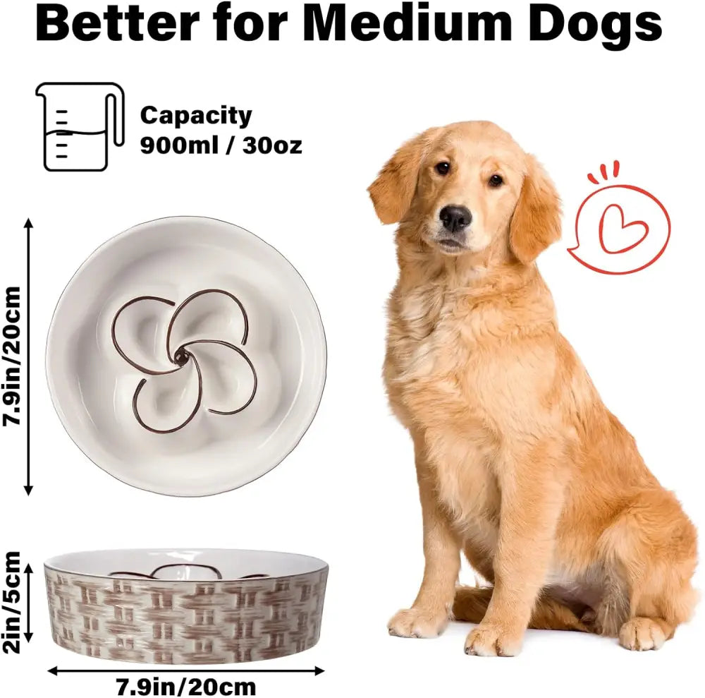 Ceramic Slow Feeder Dog Bowl Slow Feeder Dog Bowl For Medium Large Anti-Choking Slow Eating Dog Bowl Non Slip Dog Bowl