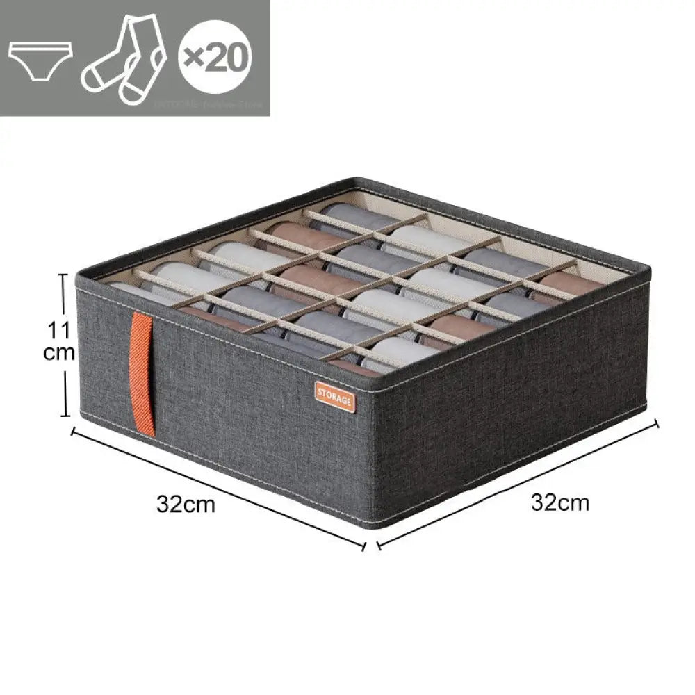 Closet Organizer Underwear Drawer Socks Bra Clothing Storage Box - Dark Grey / 20grids - Drawer Organiser Set