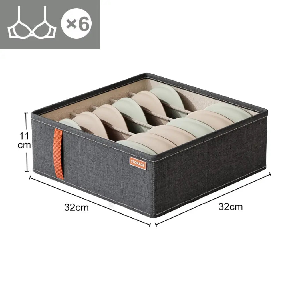 Closet Organizer Underwear Drawer Socks Bra Clothing Storage Box - Dark Grey / 6grids - Drawer Organiser Set