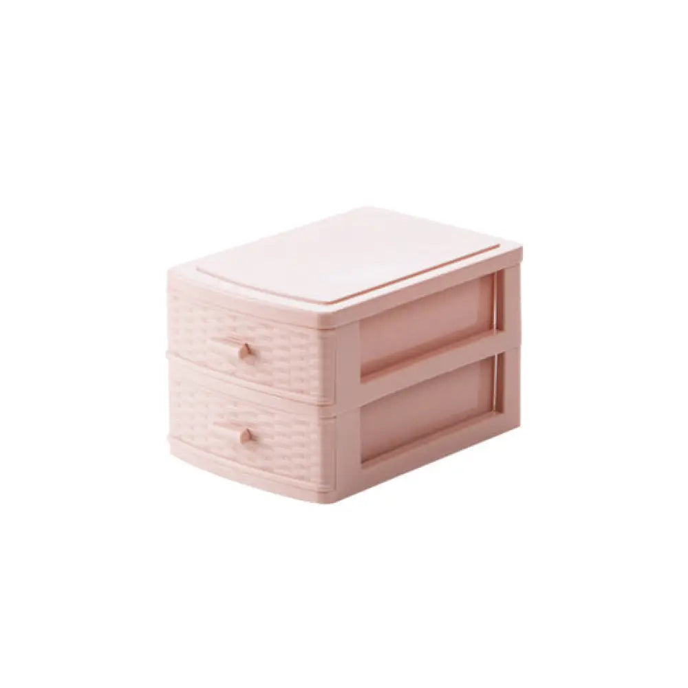 Drawer Mini Desktop Storage Box Multi-layer Cosmetic Organizer - Pink / 2floors - Drawer Organiser Set
