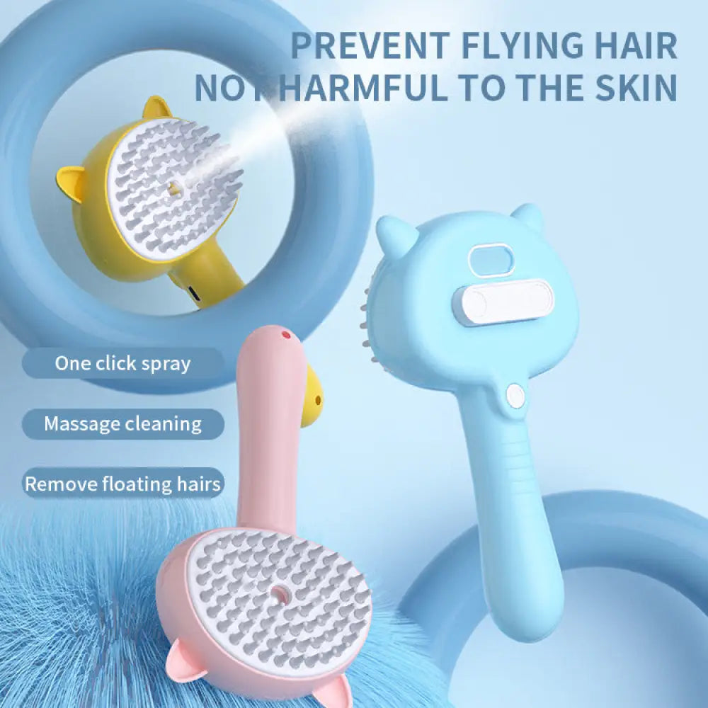 Hair Cleaning Brush With Mist Multifunctional Cat Grooming Brush Rechargeable Self Cleaning Slicker Brush For Pets Dogs