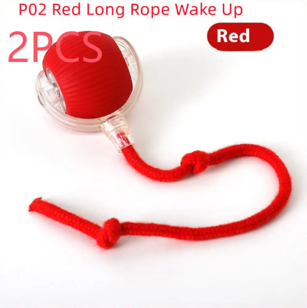 Interactive Cat Toy Ball Super Drive Cat Rolling Ball - P02 Red Long Rope Wake Up 2PCS - Interactive Cat Toy