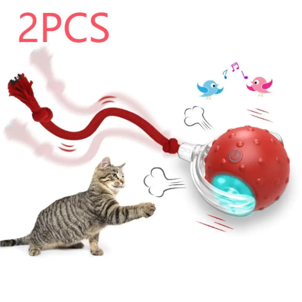 Interactive Cat Toy Ball Super Drive Cat Rolling Ball - The birds call is red 2PCS - Interactive Cat Toy