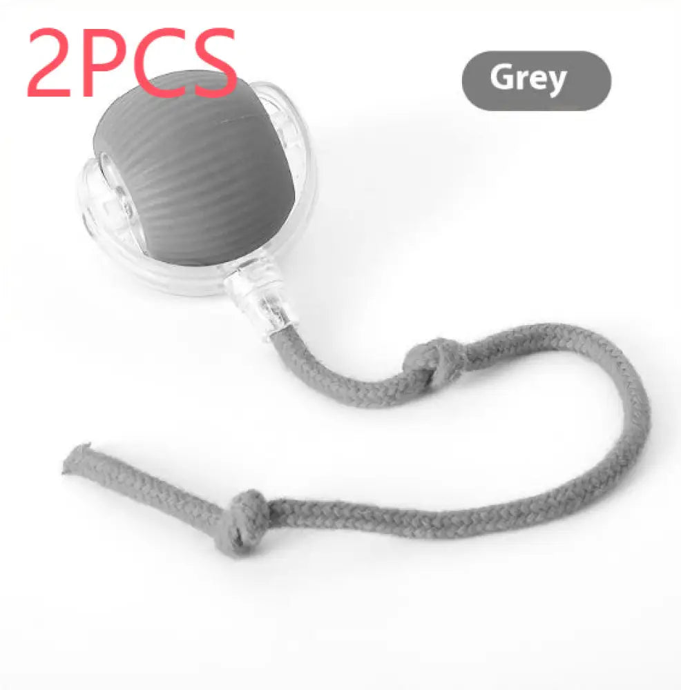 Interactive Cat Toy Ball Super Drive Cat Rolling Ball - With Rope Style Gray 2PCS - Interactive Cat Toy