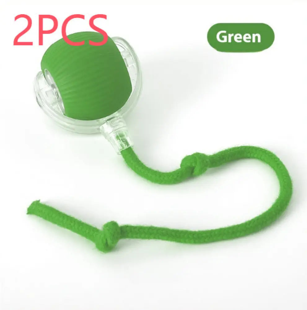 Interactive Cat Toy Ball Super Drive Cat Rolling Ball - With Rope Style Green 2PCS - Interactive Cat Toy