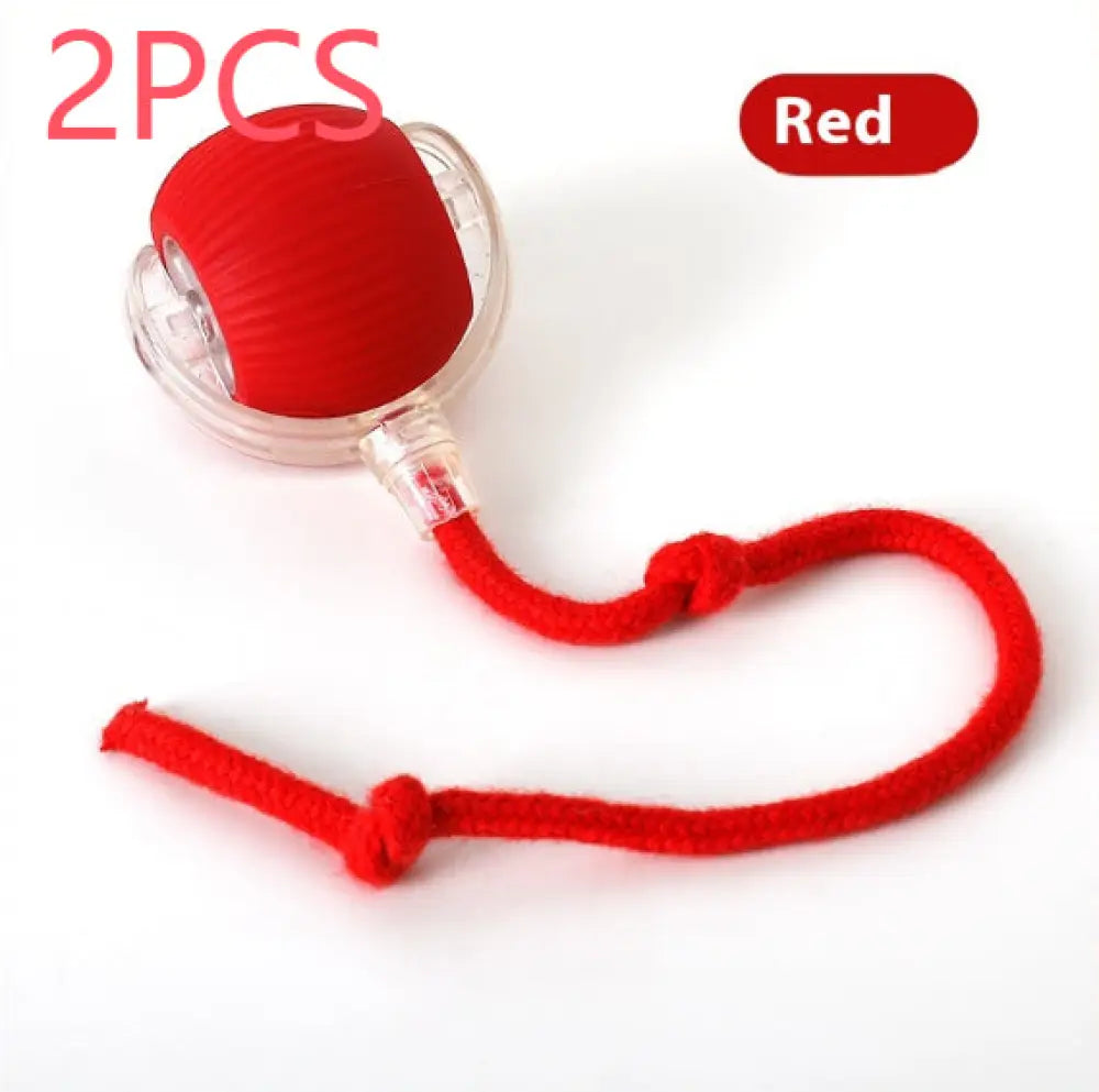 Interactive Cat Toy Ball Super Drive Cat Rolling Ball - With Rope Style Red 2PCS - Interactive Cat Toy