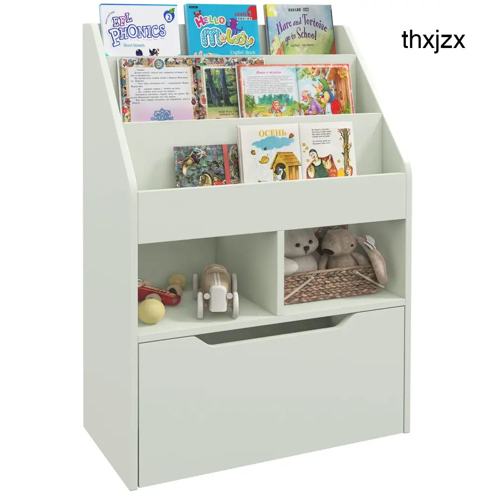 Kids Bookshelf Toy Organiser With Storage Drawer Wheels - Green - Green - Under-Sink Organiser
