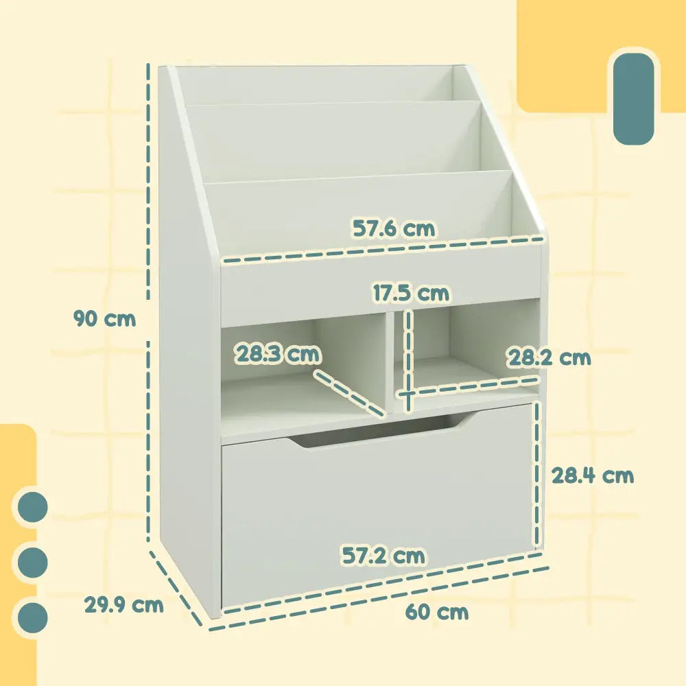 Kids Bookshelf Toy Organiser With Storage Drawer Wheels - Green - Green - Under-Sink Organiser
