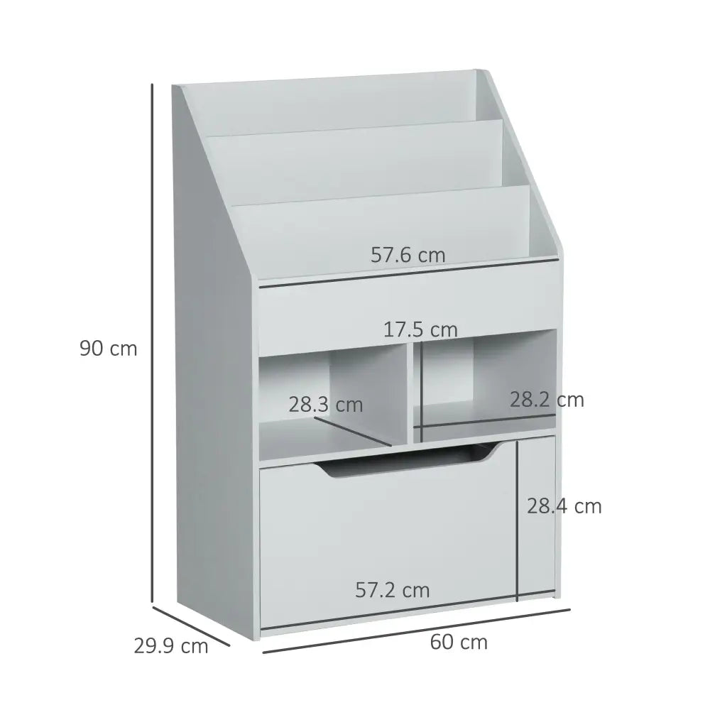 Kids Bookshelf Toy Organiser With Storage Drawer Wheels - Grey - Grey - Under-Sink Organiser