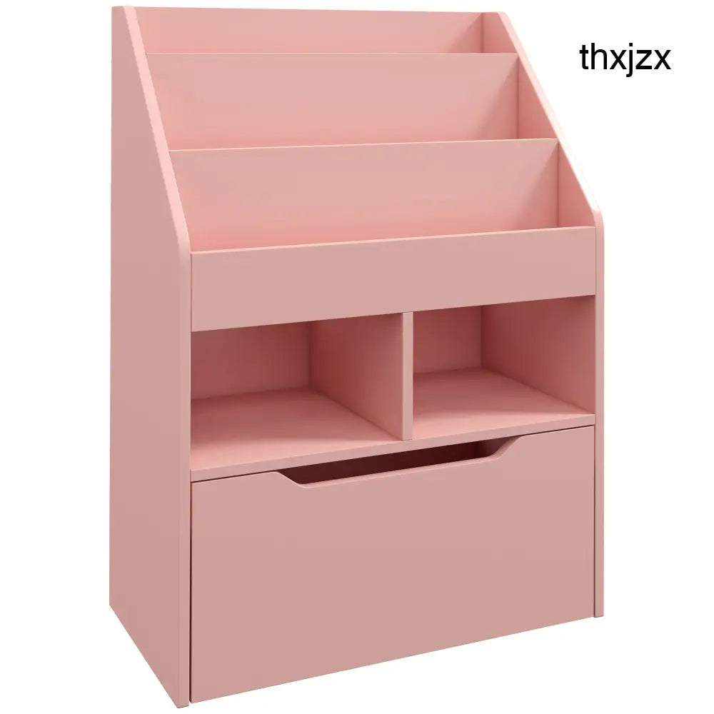 Kids Bookshelf Toy Organiser With Storage Drawer Wheels - Pink - Pink - Under-Sink Organiser