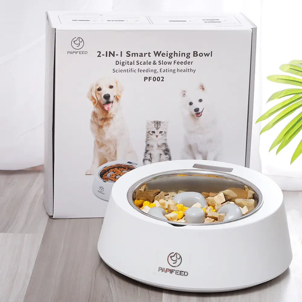 Pet Dog Bowl Slow Feeder Dog Food Bowl Smart Weighing Dog Slow Feeder Cat Pet Feeder - White - Slow Feeder Bowl