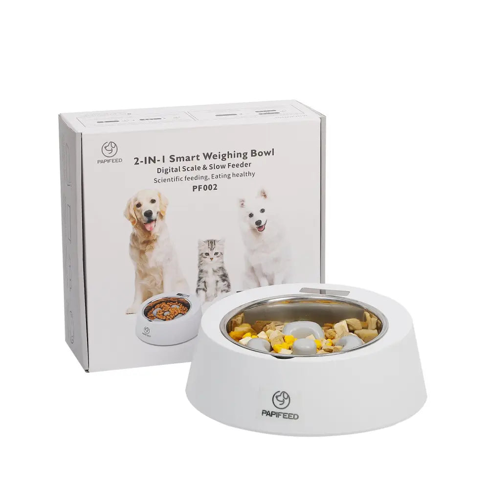 Pet Dog Bowl Slow Feeder Dog Food Bowl Smart Weighing Dog Slow Feeder Cat Pet Feeder - White - Slow Feeder Bowl