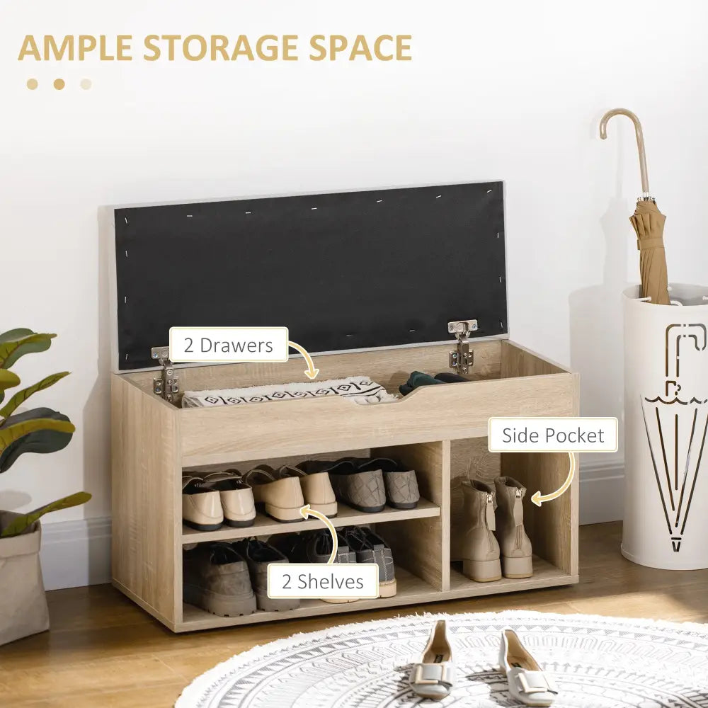Shoes Cabinet Bench Hidden Storage Padded Seat Organiser Footwear Rack Hallway Oak Tone - Oak - Under-Sink Organiser