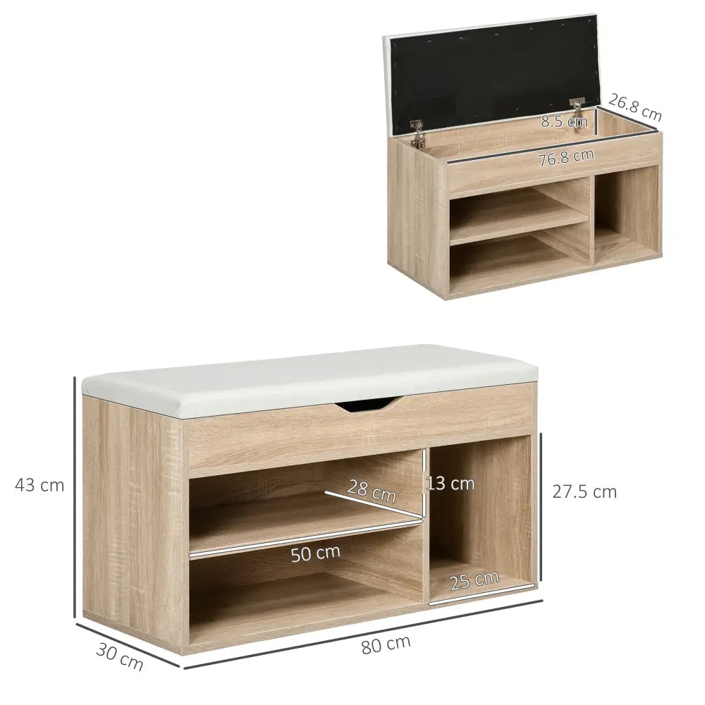Shoes Cabinet Bench Hidden Storage Padded Seat Organiser Footwear Rack Hallway Oak Tone - Oak - Under-Sink Organiser