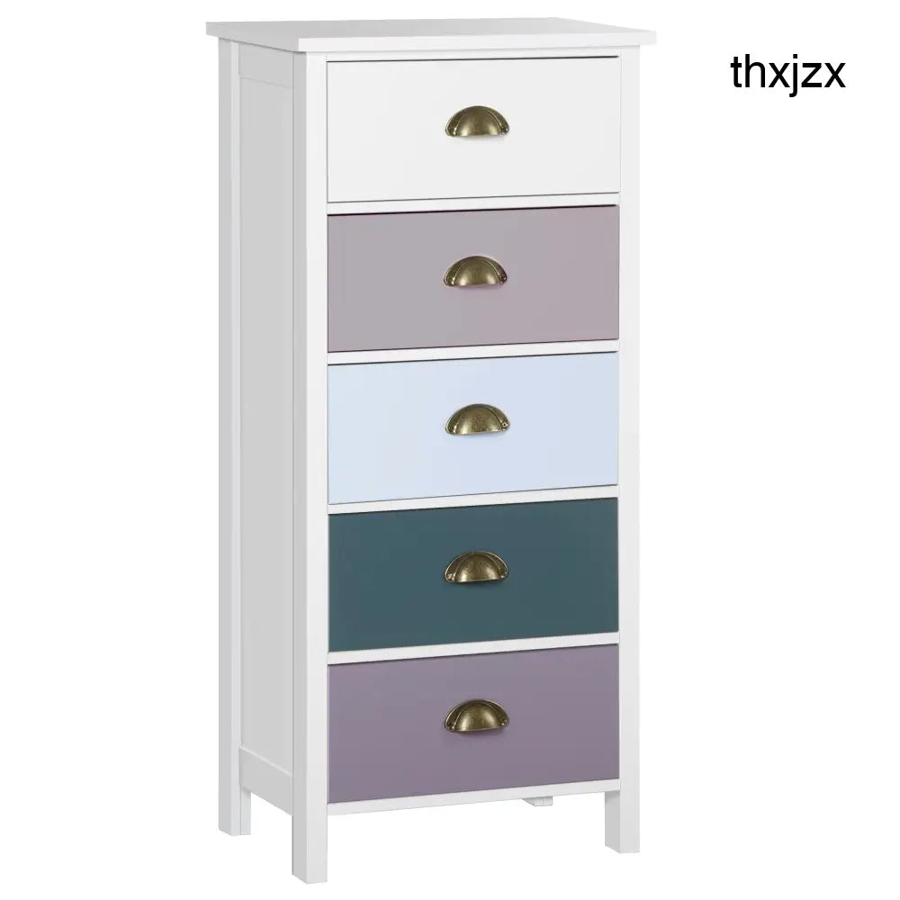 Slim Storage Cabinet Organiser Chest Of Drawers 5-Drawer Dresser With Metal Handle For Living Room Bedroom Blue - Multi