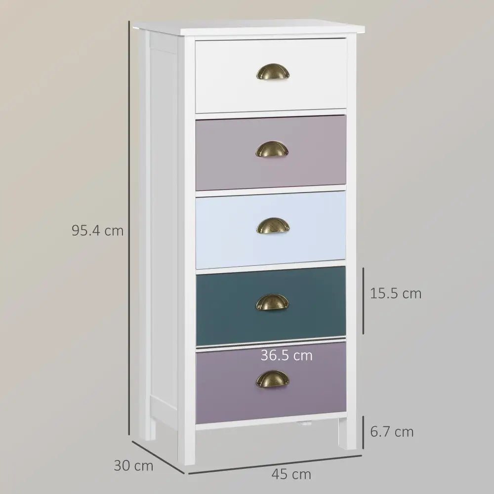 Slim Storage Cabinet Organiser Chest Of Drawers 5-Drawer Dresser With Metal Handle For Living Room Bedroom Blue - Multi