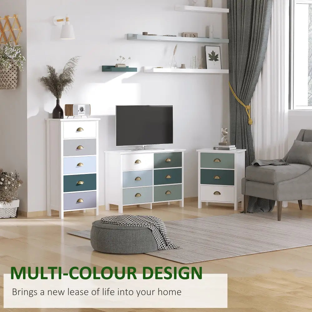 Slim Storage Cabinet Organiser Chest Of Drawers 5-Drawer Dresser With Metal Handle For Living Room Bedroom Blue - Multi