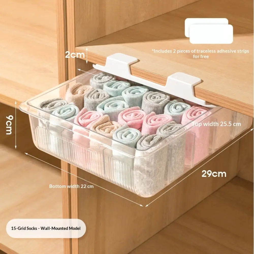 Transparent Underwear Panties And Socks Organizer Drawer Box - 15 Slots / Transparent - Drawer Organiser Set