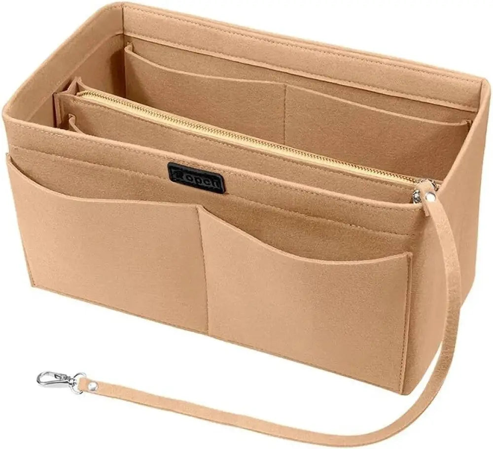 Women Ace Organizer Handbag Felt Travel Bag Insert Liner Makeup Organiser Pouch - Beige L - Under-Sink Organiser