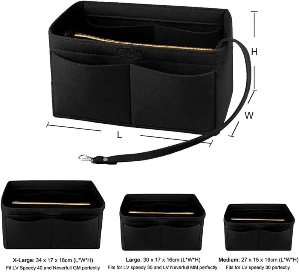 Women Ace Organizer Handbag Felt Travel Bag Insert Liner Makeup Organiser Pouch - Black L - Under-Sink Organiser