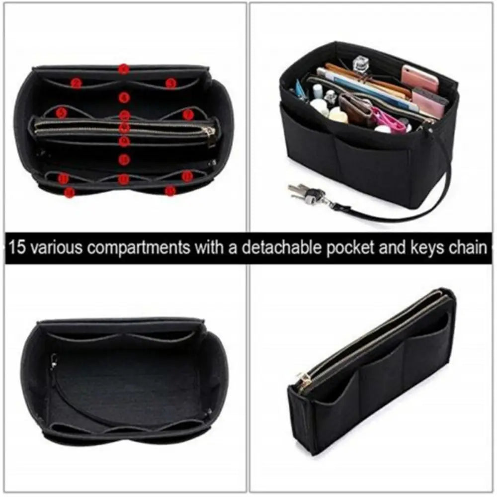 Women Ace Organizer Handbag Felt Travel Bag Insert Liner Makeup Organiser Pouch - Under-Sink Organiser