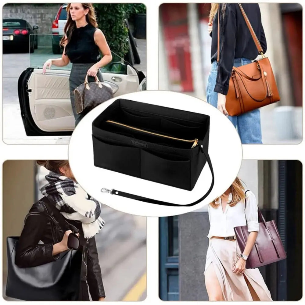 Women Ace Organizer Handbag Felt Travel Bag Insert Liner Makeup Organiser Pouch - Under-Sink Organiser