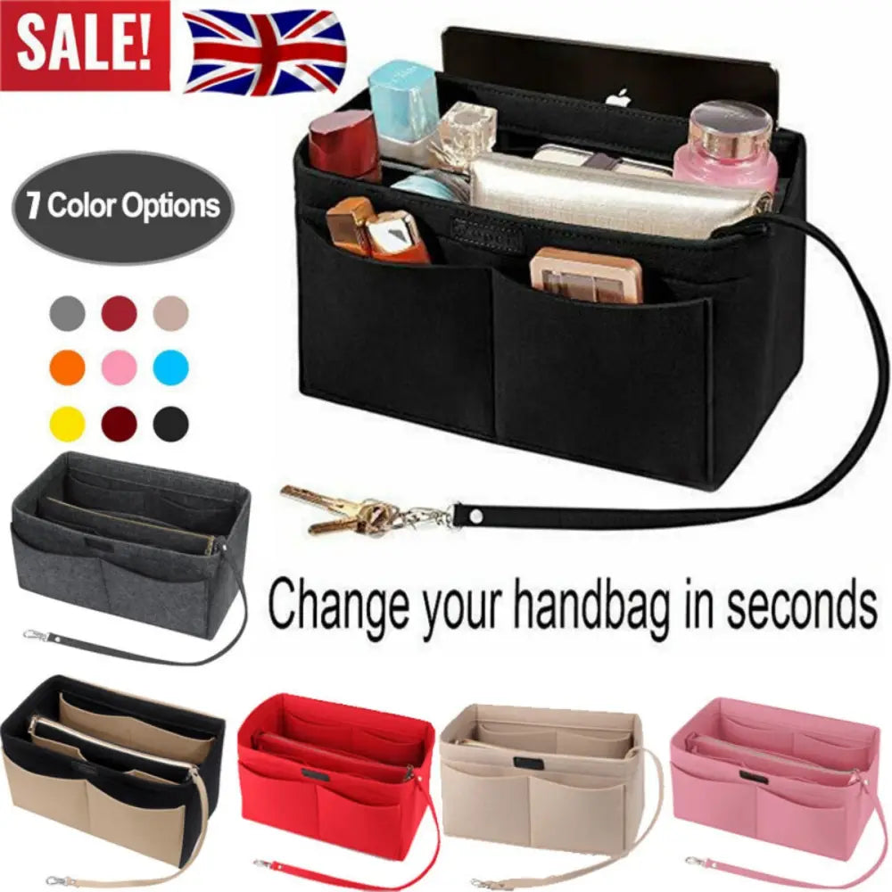 Women Ace Organizer Handbag Felt Travel Bag Insert Liner Makeup Organiser Pouch - Under-Sink Organiser