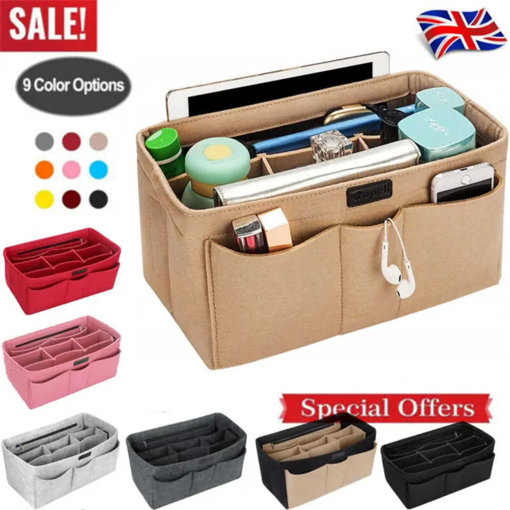 Women Ace Organizer Handbag Felt Travel Bag Insert Liner Makeup Organiser Pouch - Under-Sink Organiser